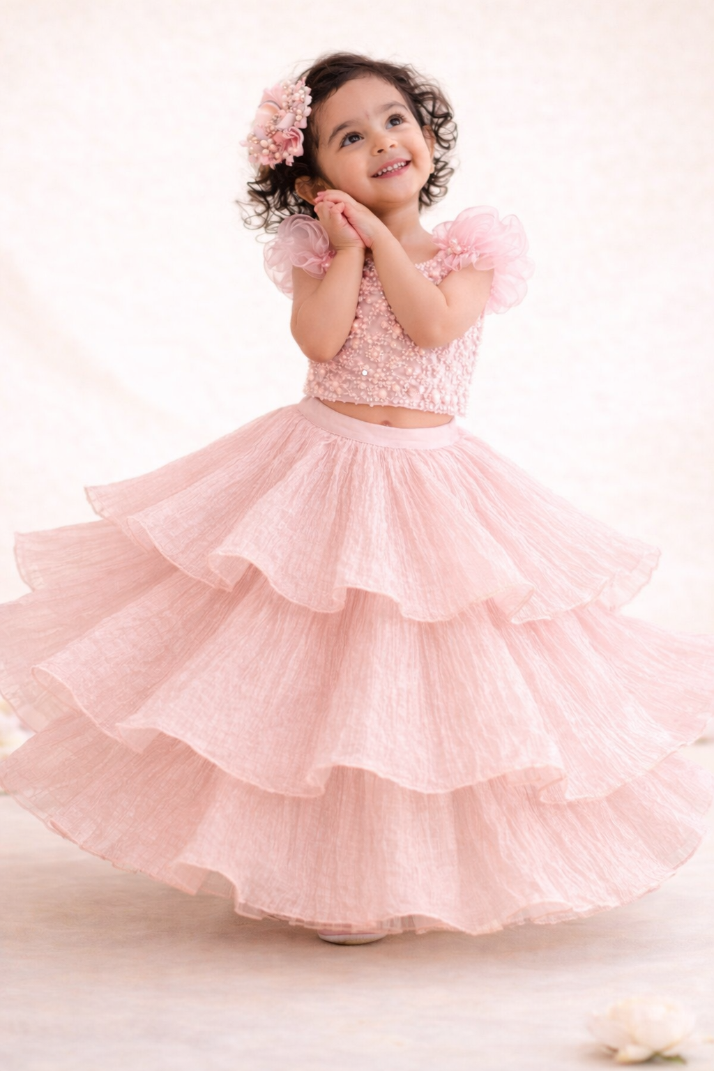 Pink Bloom Layered Lehenga Set