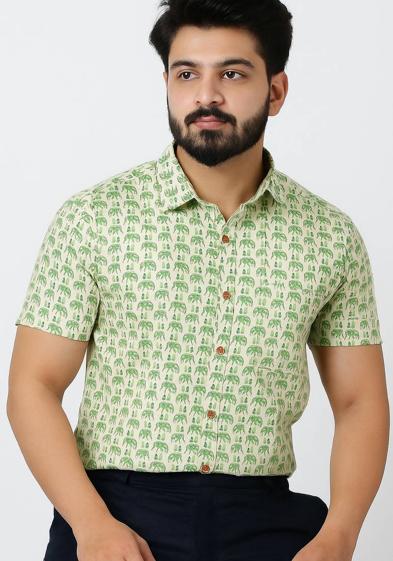 Green Elephant Print Shirt For Men's