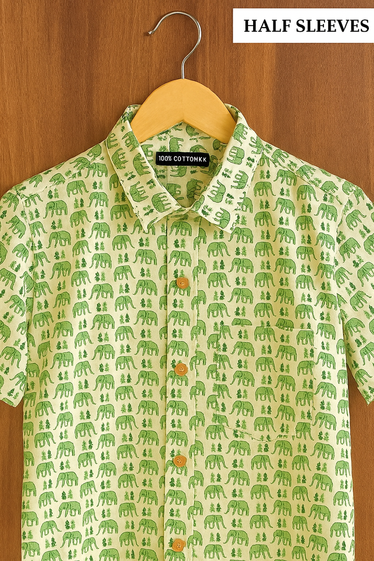 Green Elephant Print Shirt For Men's