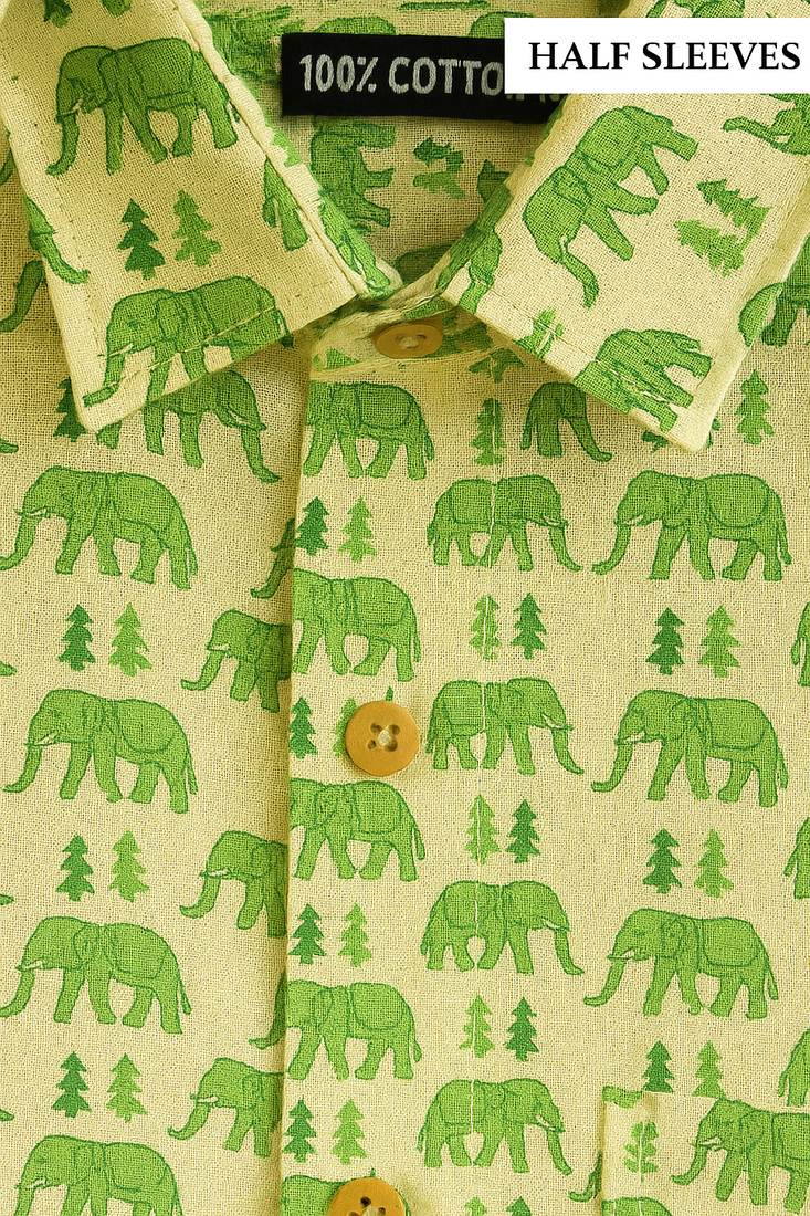 Green Elephant Print Shirt For Men's