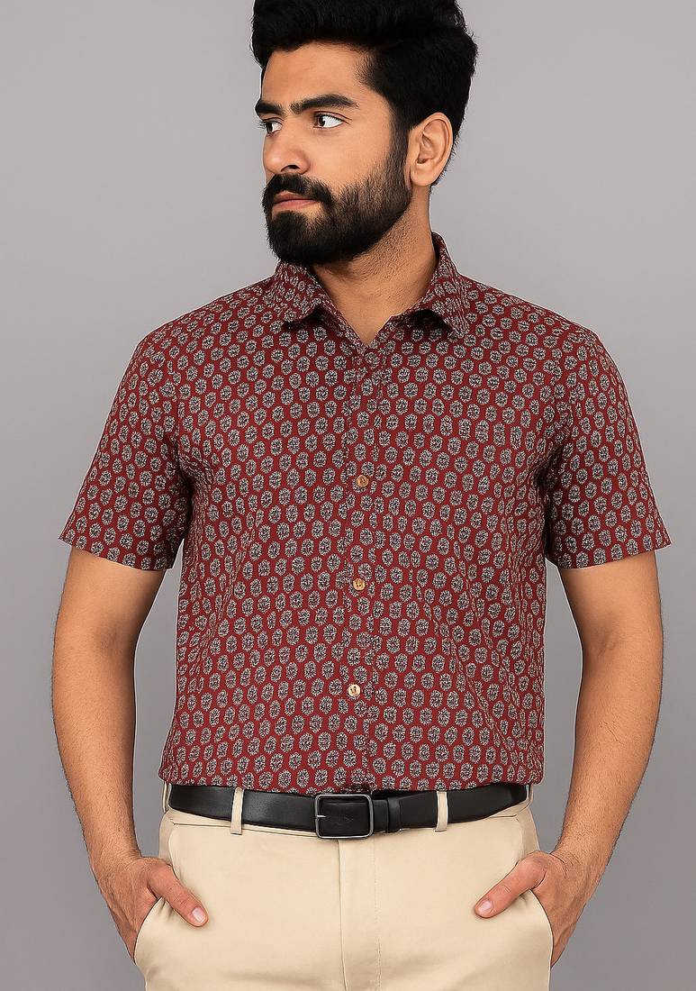 Maroon Print Shirt For Men's