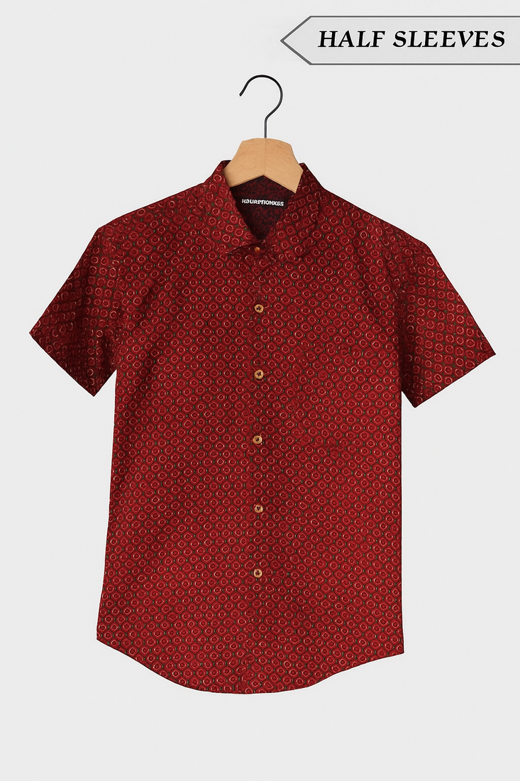 Maroon Geometric Print Shirt For Men's