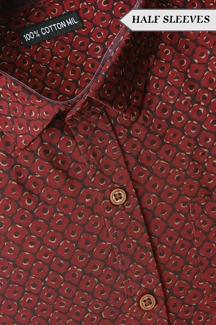 Maroon Geometric Print Shirt For Men's