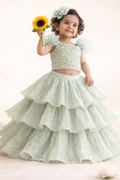 Mint Bloom Layered Lehenga Set