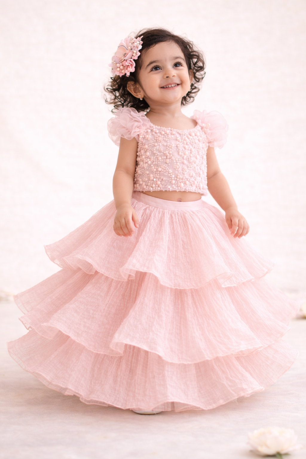 Pink Bloom Layered Lehenga Set