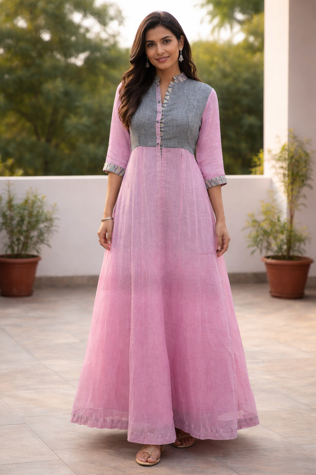 Pink Linen Long Dress