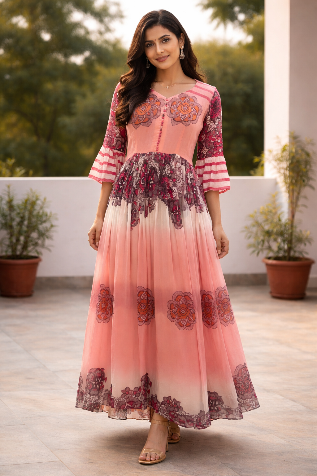 Orange Print Long Dress