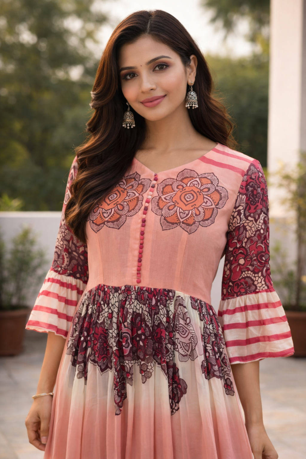 Orange Print Long Dress