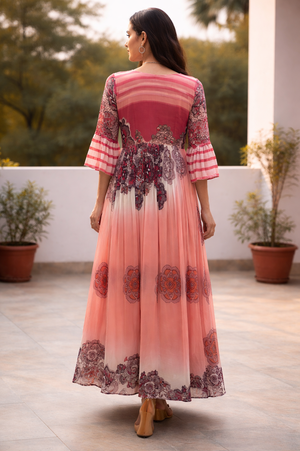 Orange Print Long Dress