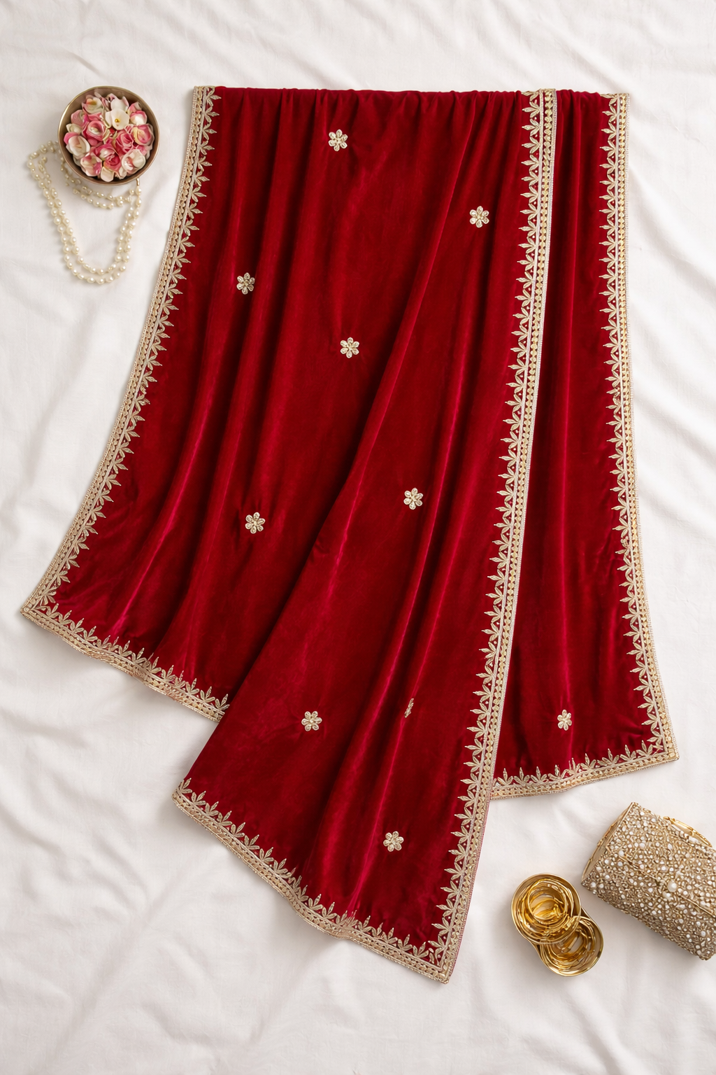 Red Velvet Gota Dupatta