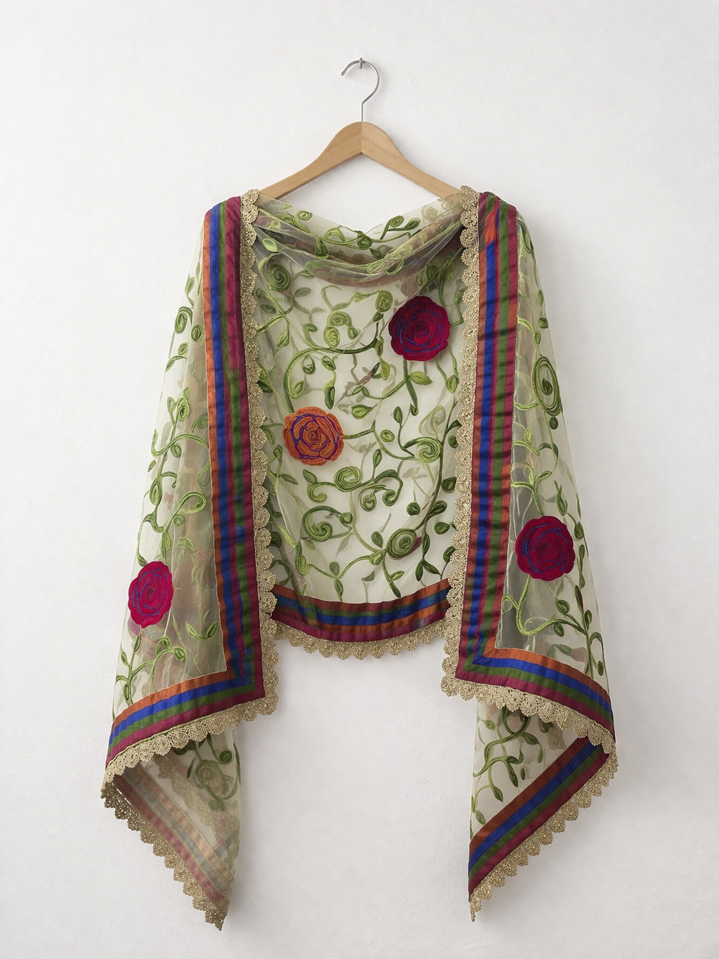 Green Embroidered Dupatta