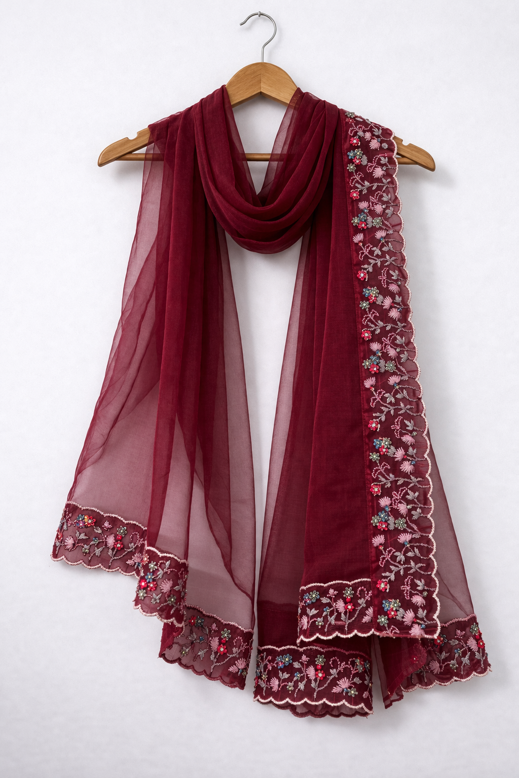 Maroon embroidered Dupatta