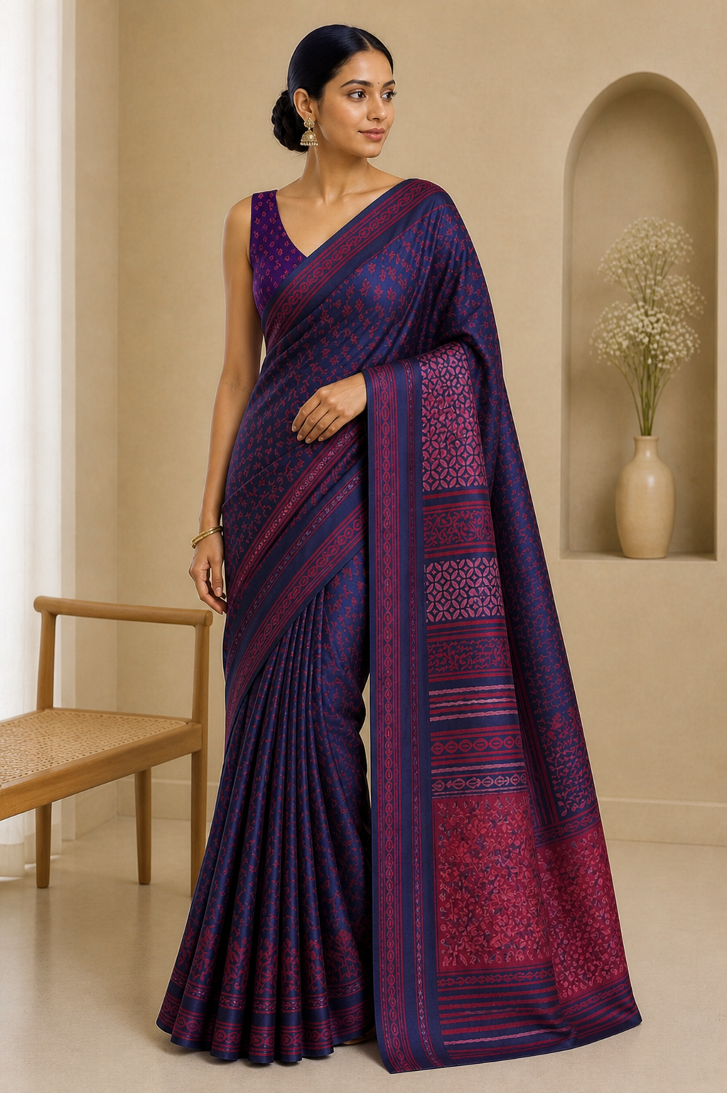 Floral Block Printed Saree