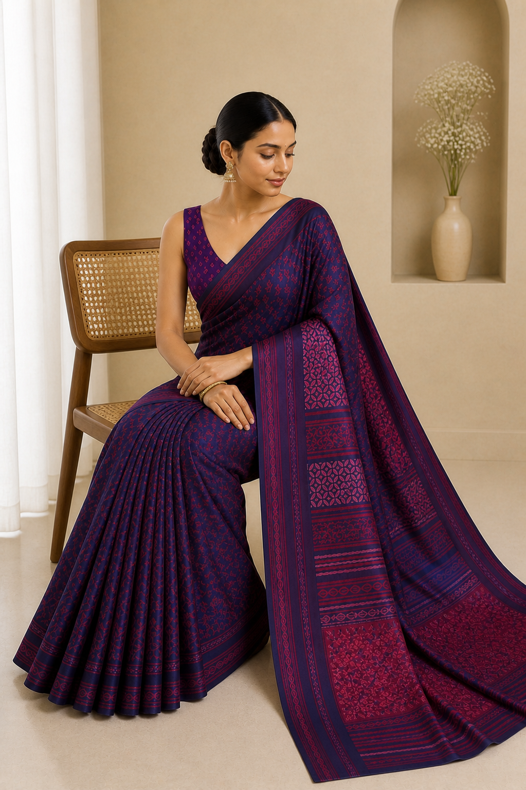Floral Block Printed Saree