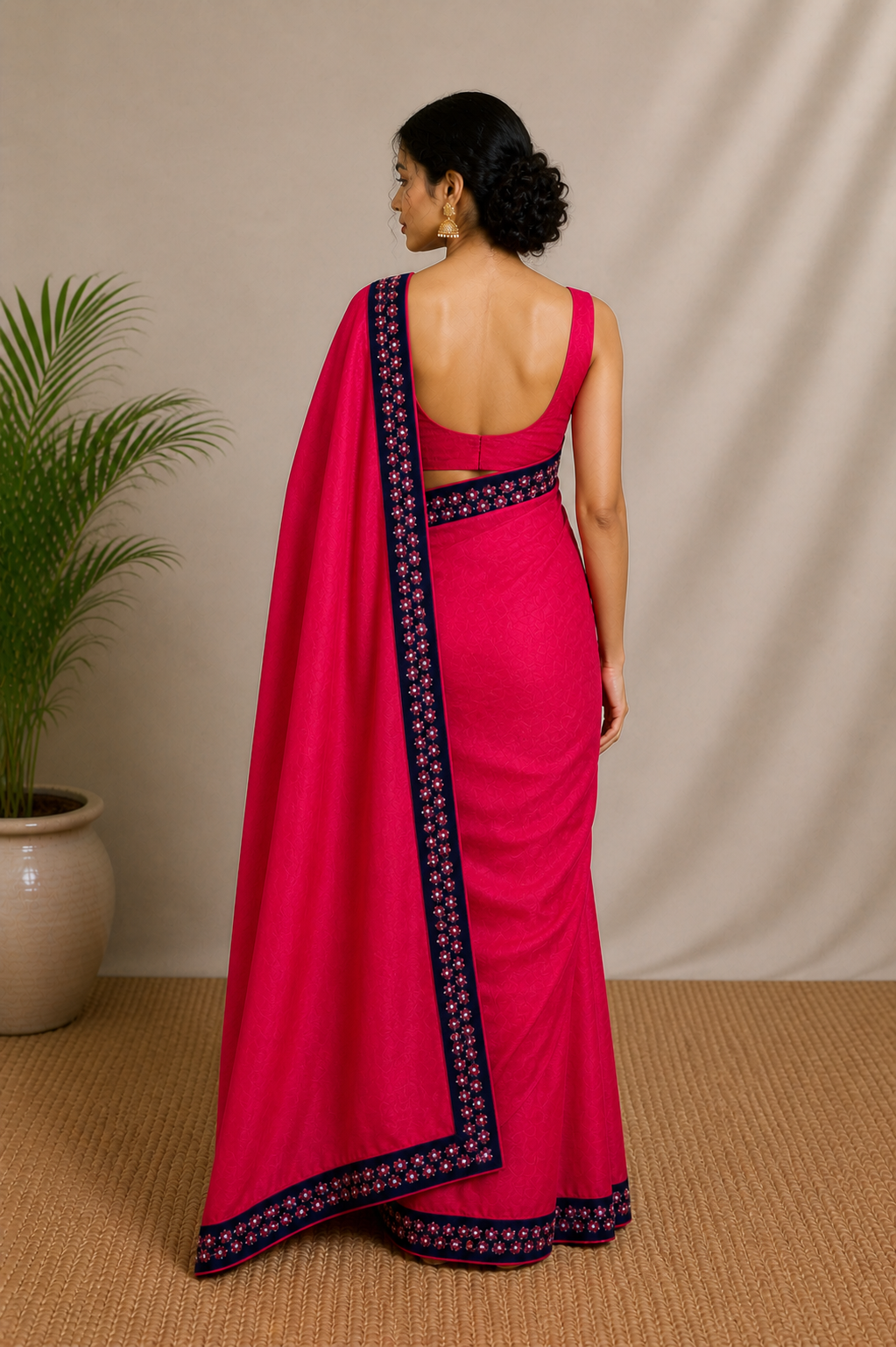 Solid Gulabi Saree with Border