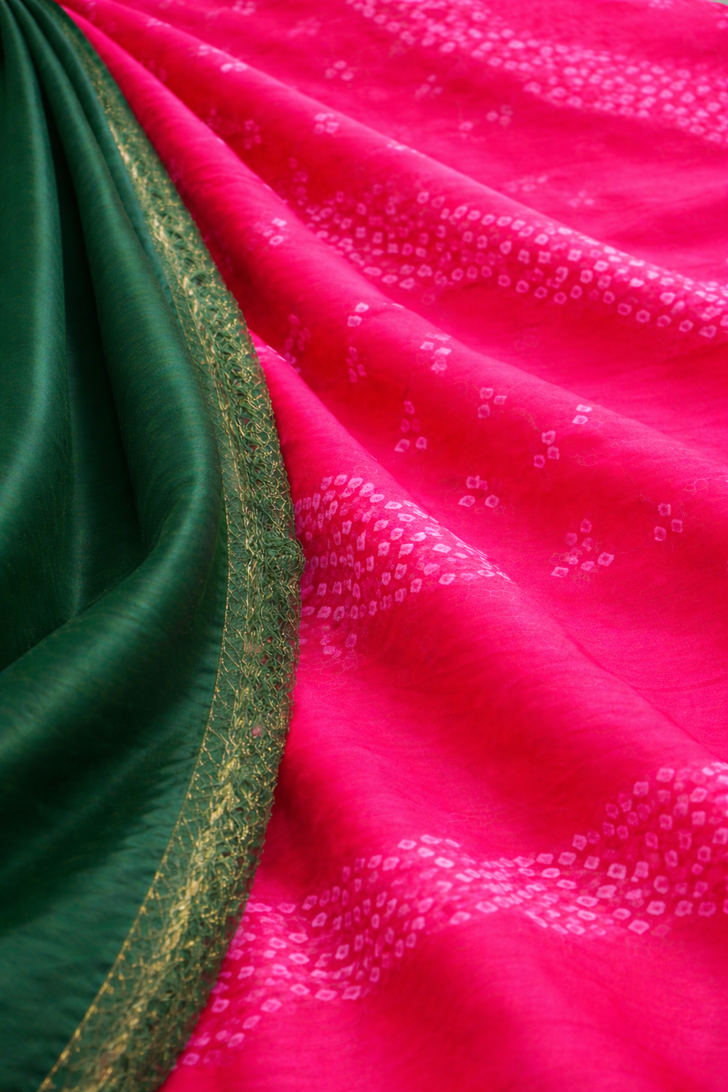 Gulabi Bandhej Saree With Blouse