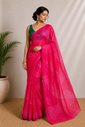 Gulabi Bandhej Saree With Blouse