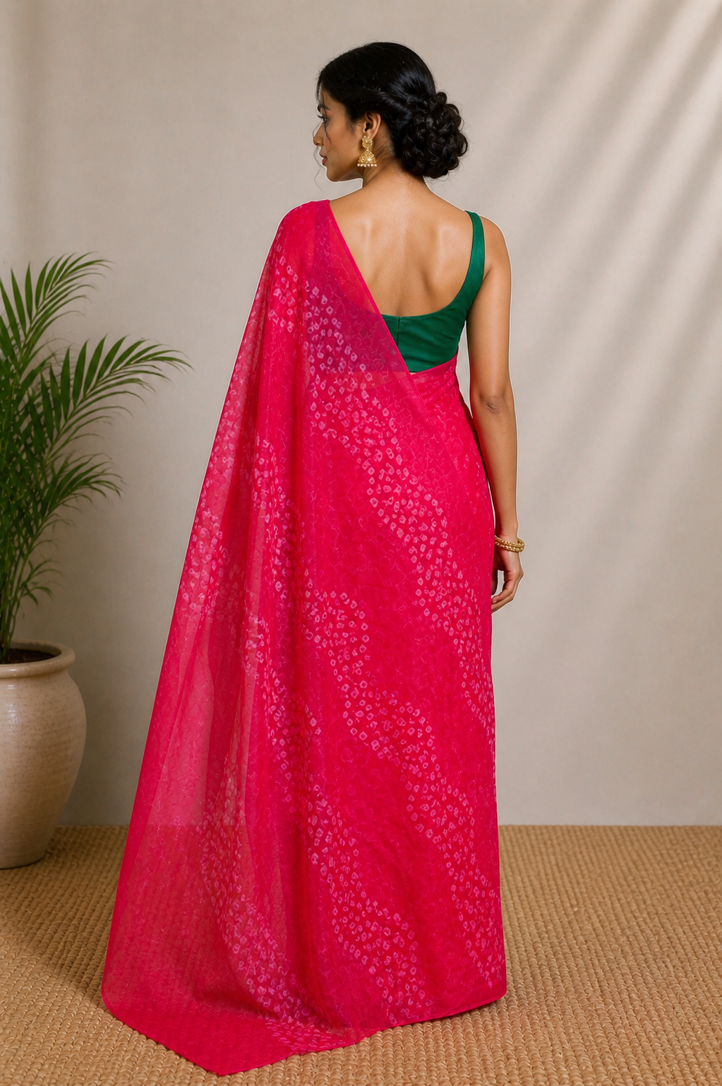 Gulabi Bandhej Saree With Blouse