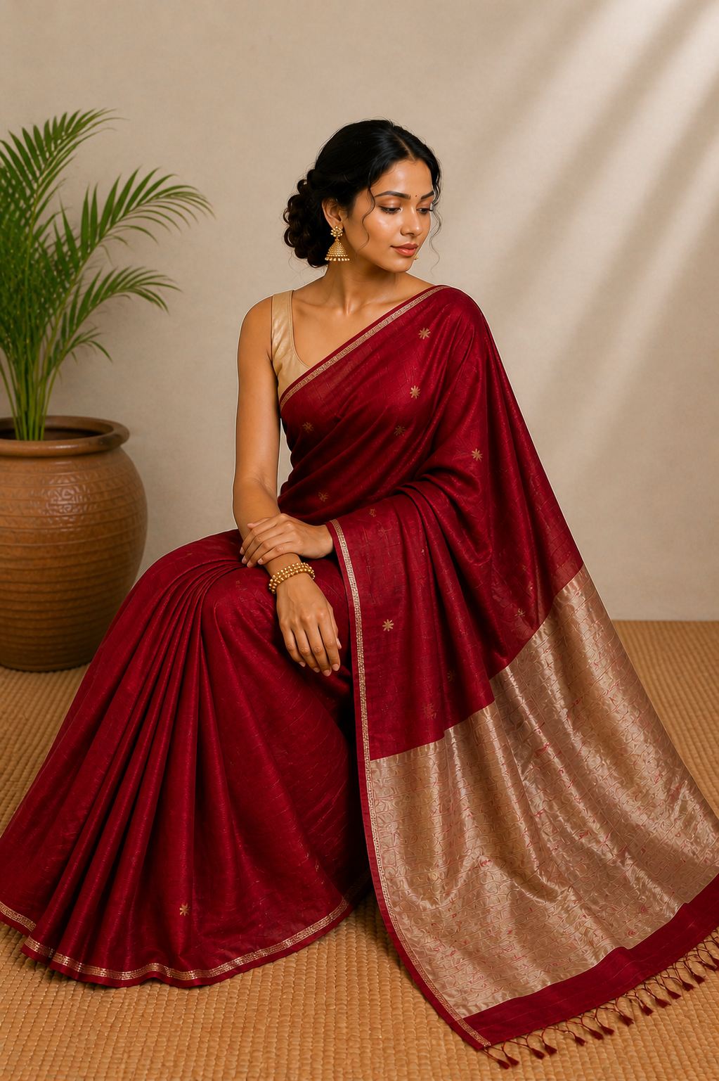 Pure Maheshwari Handloom Saree With Blouse