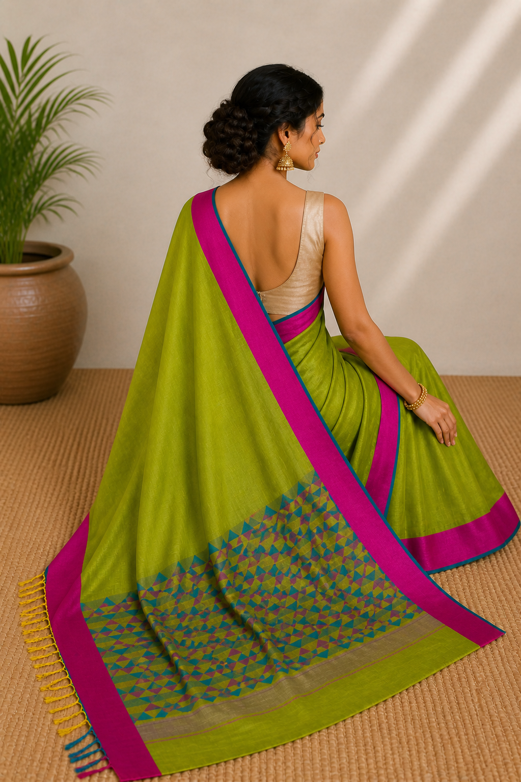 Geometric Hand Woven Saree With Blouse