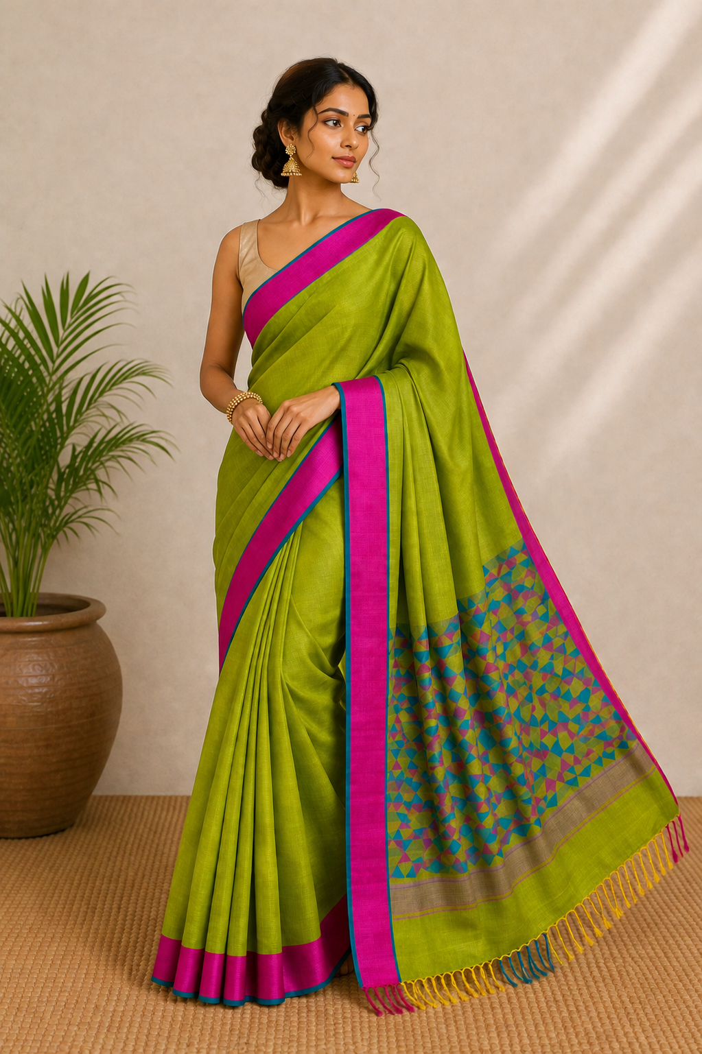 Geometric Hand Woven Saree With Blouse