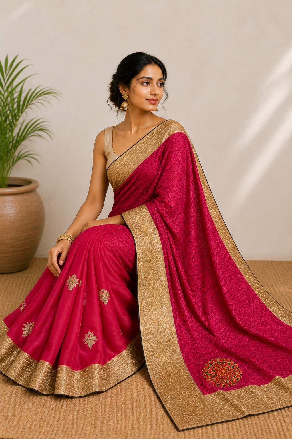 Pink Fancy Saree Without Blouse