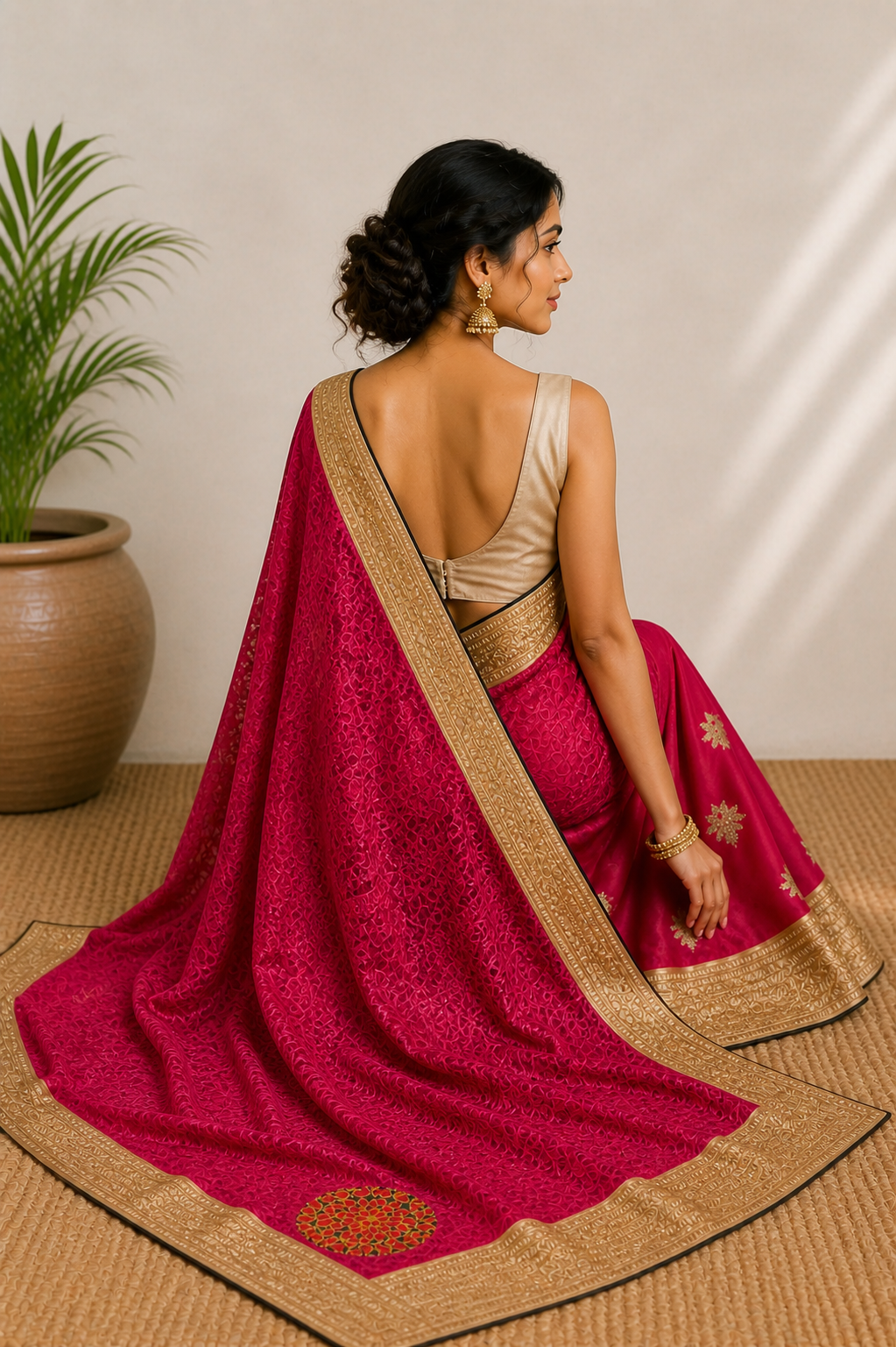 Pink Fancy Saree Without Blouse