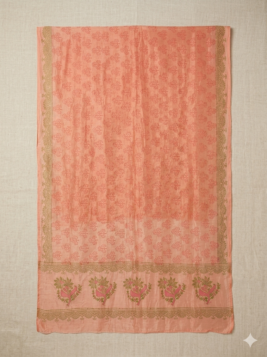Orange Block Printed Dupatta