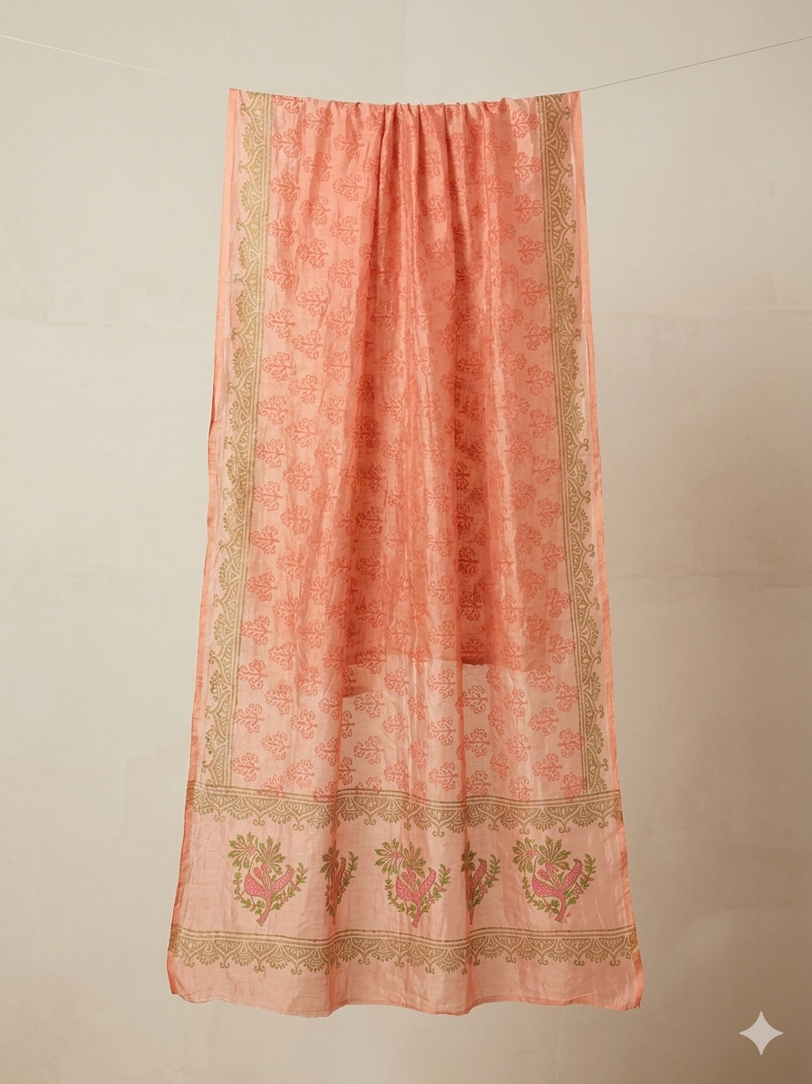 Orange Block Printed Dupatta