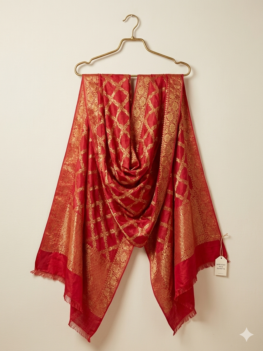 Self Jari Weaving Orange Dupatta