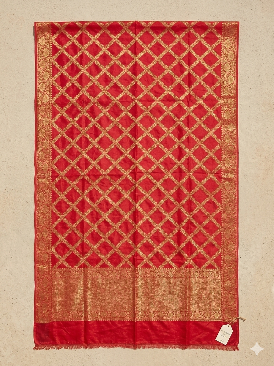 Self Jari Weaving Orange Dupatta