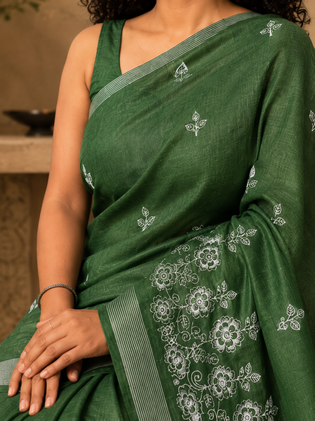 Embroidered Green Saree With Blouse