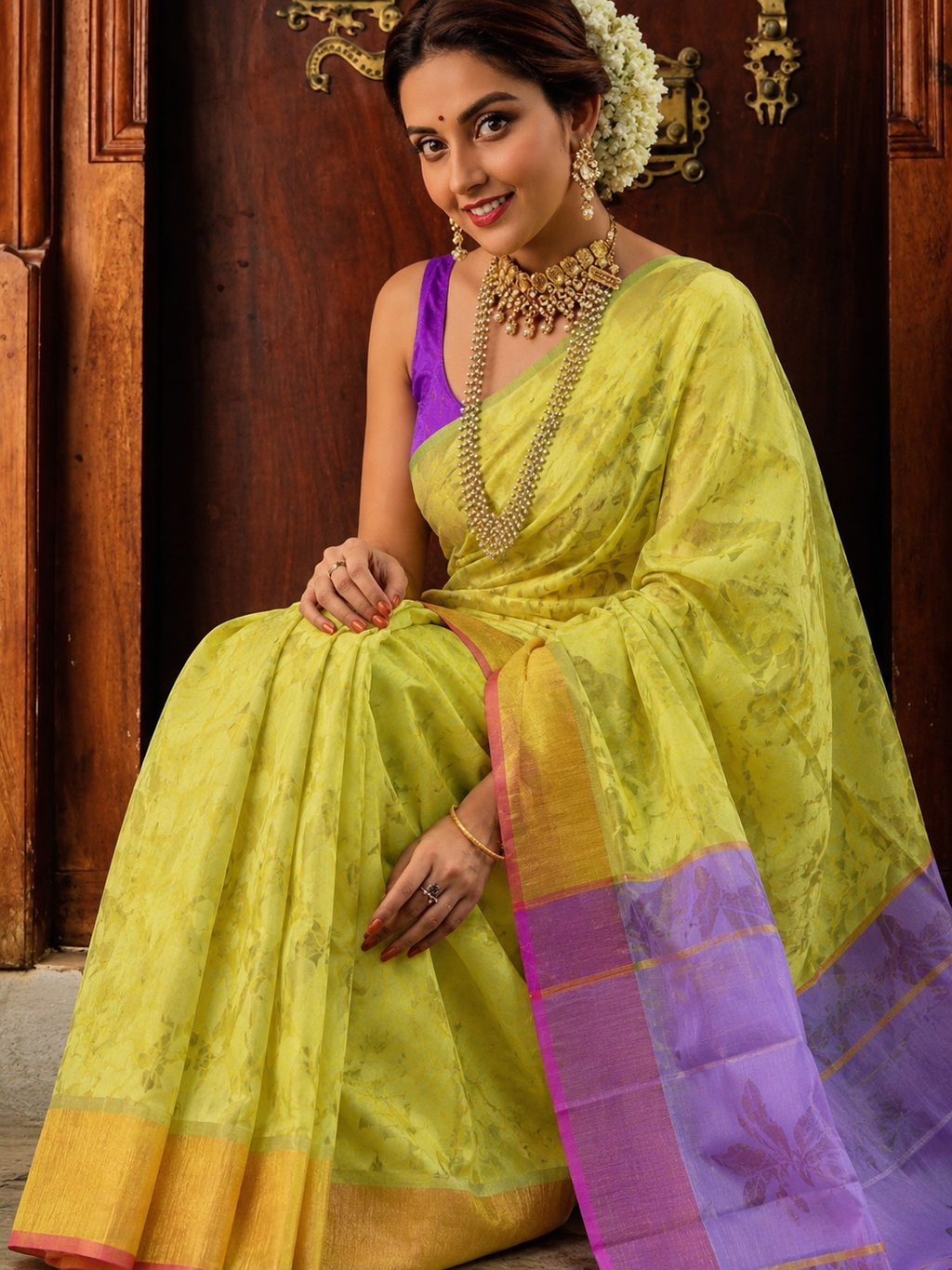 Self Woven Multicolor Saree With Blouse