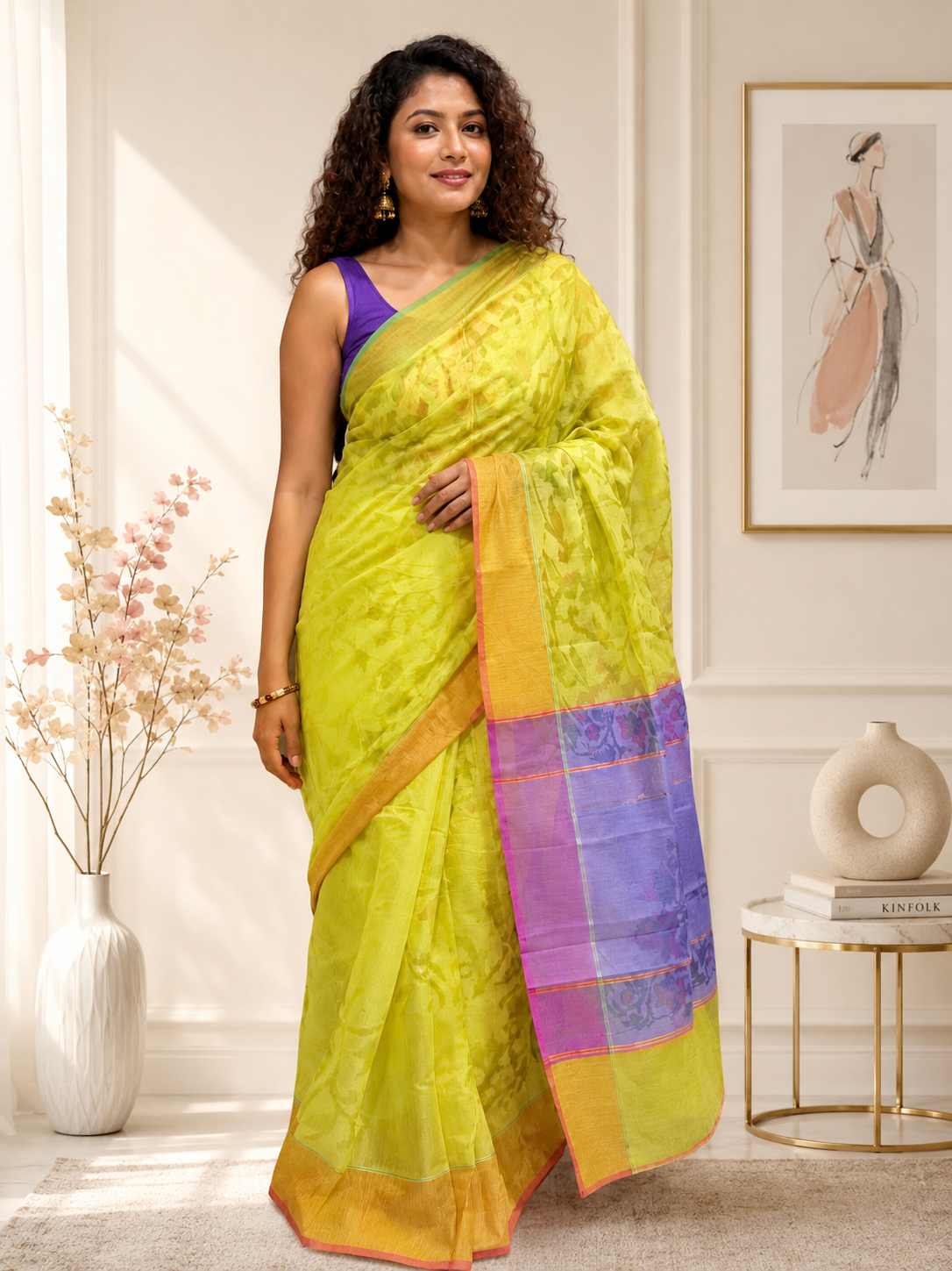 Self Woven Multicolor Saree With Blouse
