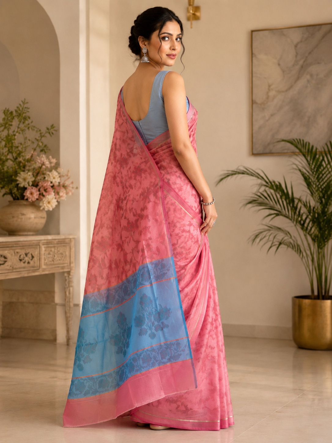 Self Woven Multicolor Saree With Blouse