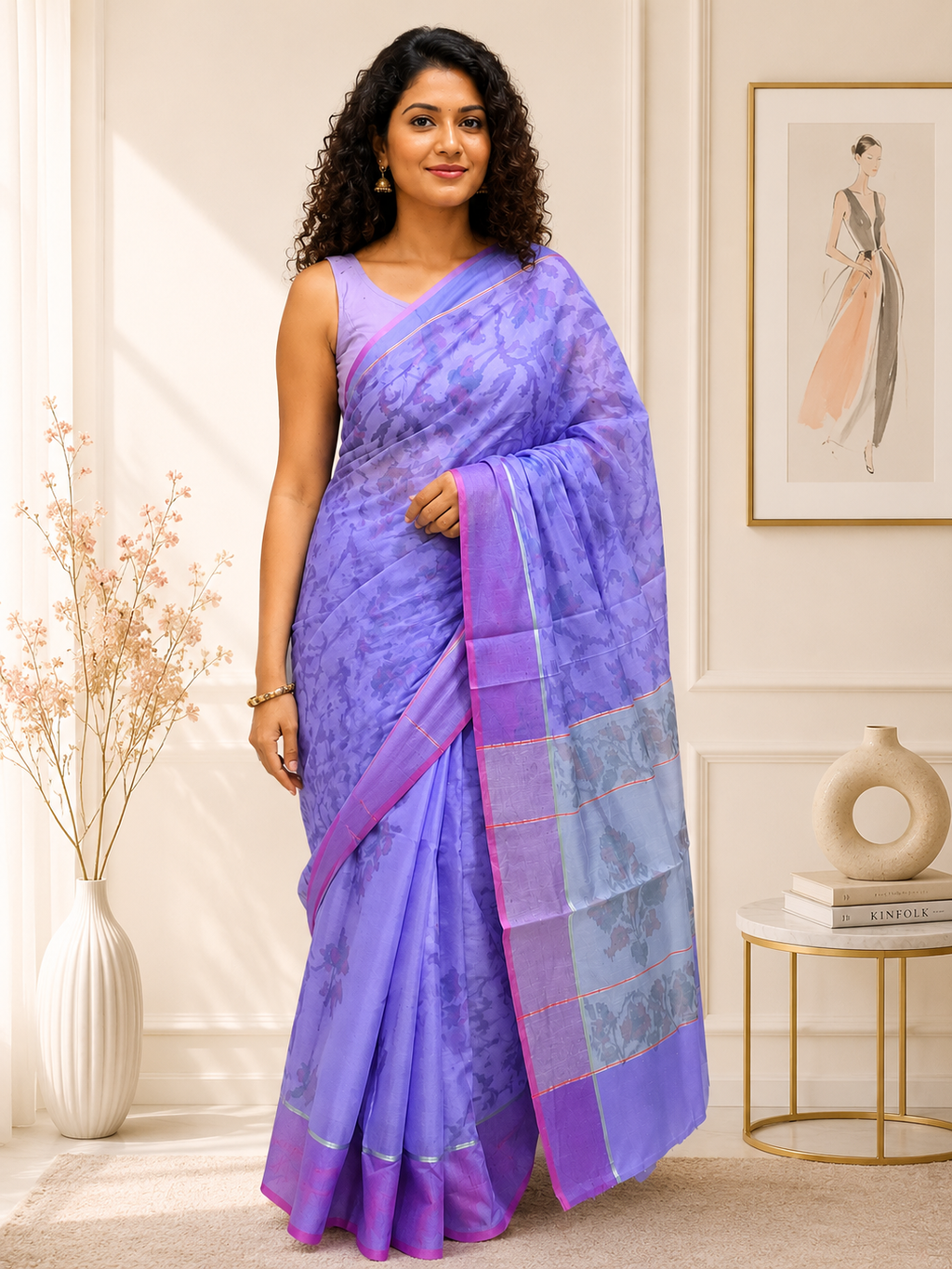 Self Woven Multicolor Saree With Blouse
