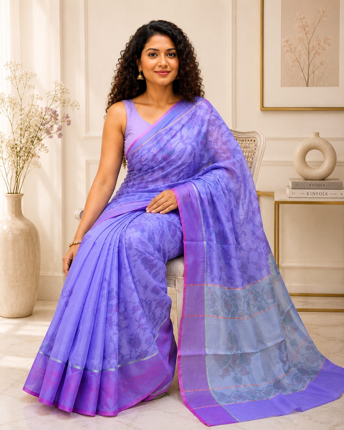 Self Woven Multicolor Saree With Blouse