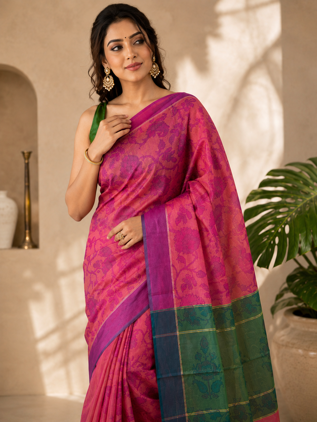 Self Woven Multicolor Saree With Blouse