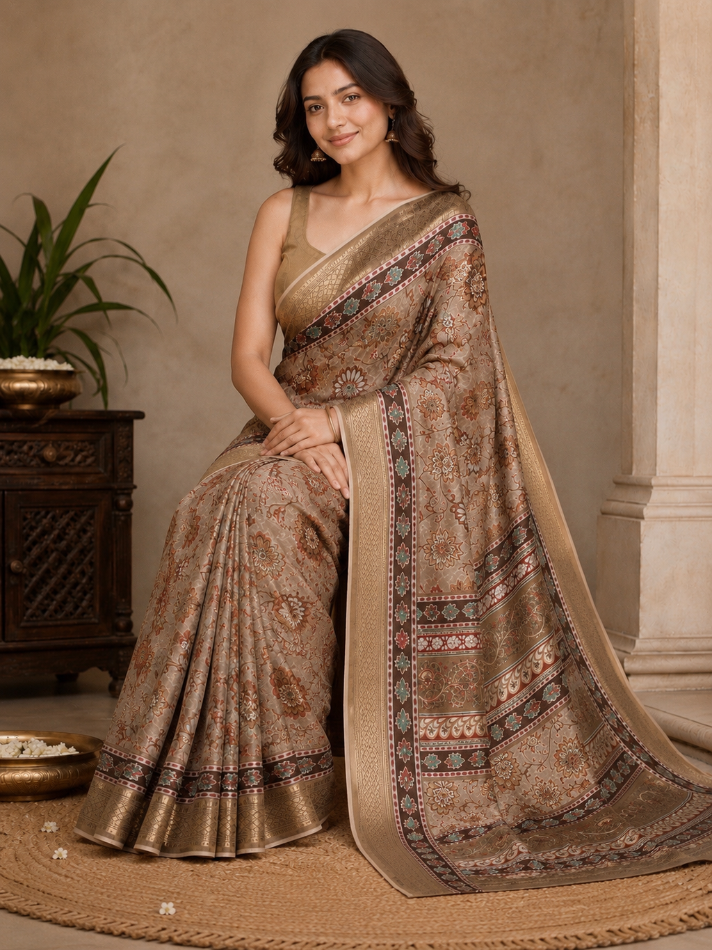 Saahi  Floral Printed Saree With Blouse