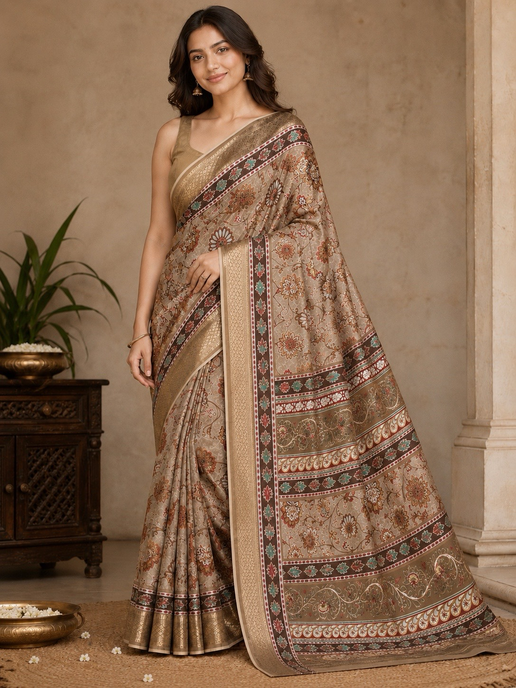 Saahi  Floral Printed Saree With Blouse