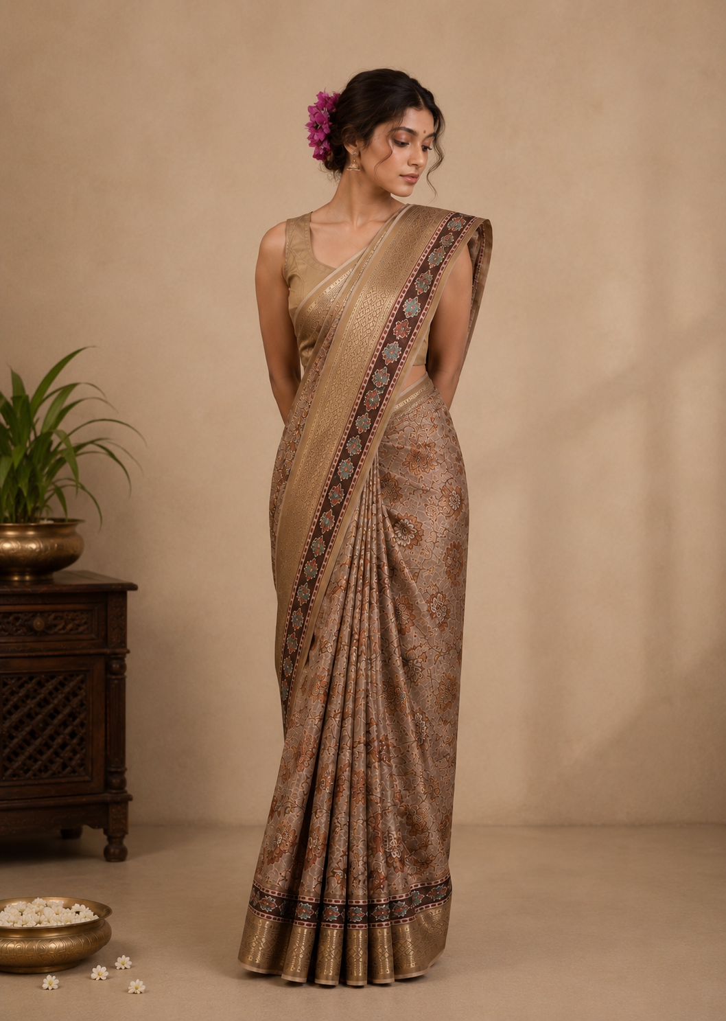 Saahi  Floral Printed Saree With Blouse