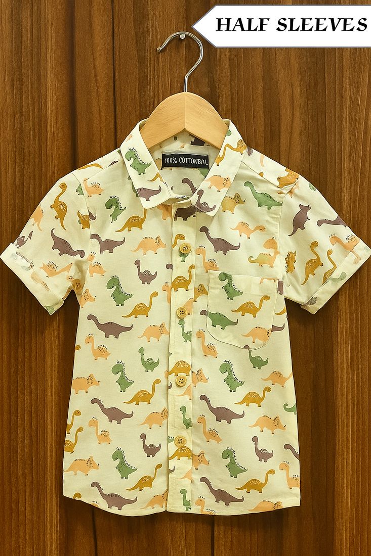 Dinosaur Half Sleeves Cotton Shirt For Men