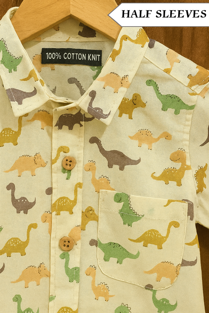 Dinosaur Half Sleeves Cotton Shirt For Men