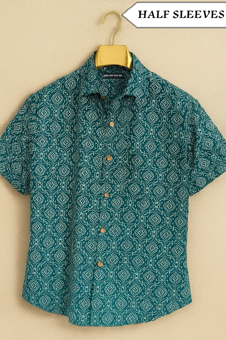 Indigo Block Print Shirt For Men