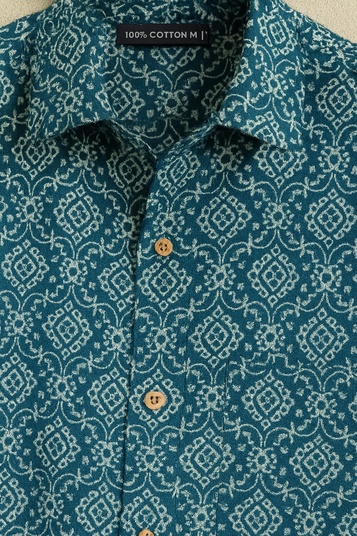 Indigo Block Print Shirt For Men