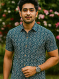 Indigo Block Print Shirt For Men